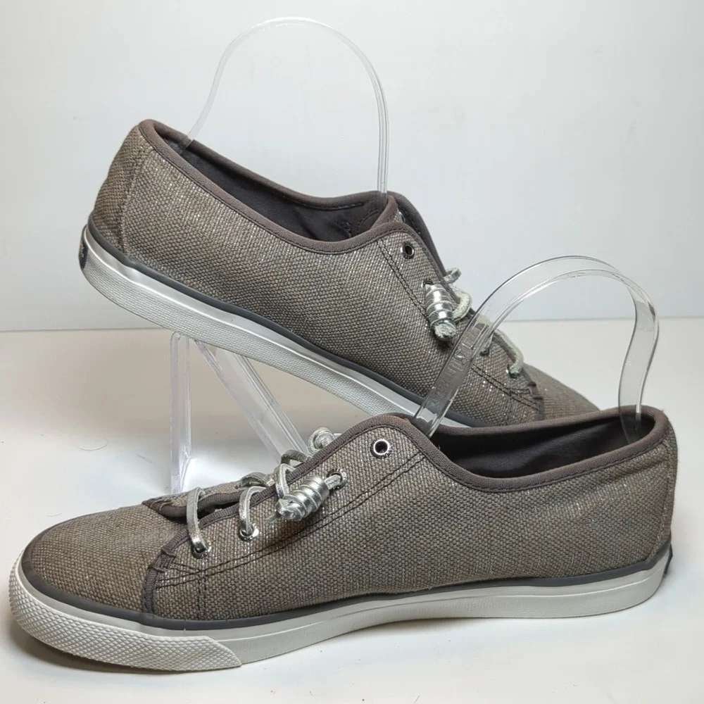 Sperry Top Sider Seacoast grey and silver metallic boat shoe woman's size 10